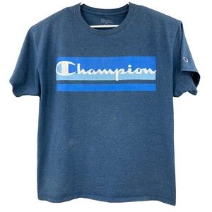 Champion Spell Out T-Shirt Short Sleeve Logo Blue Tagless Signature 'C' Mens XL